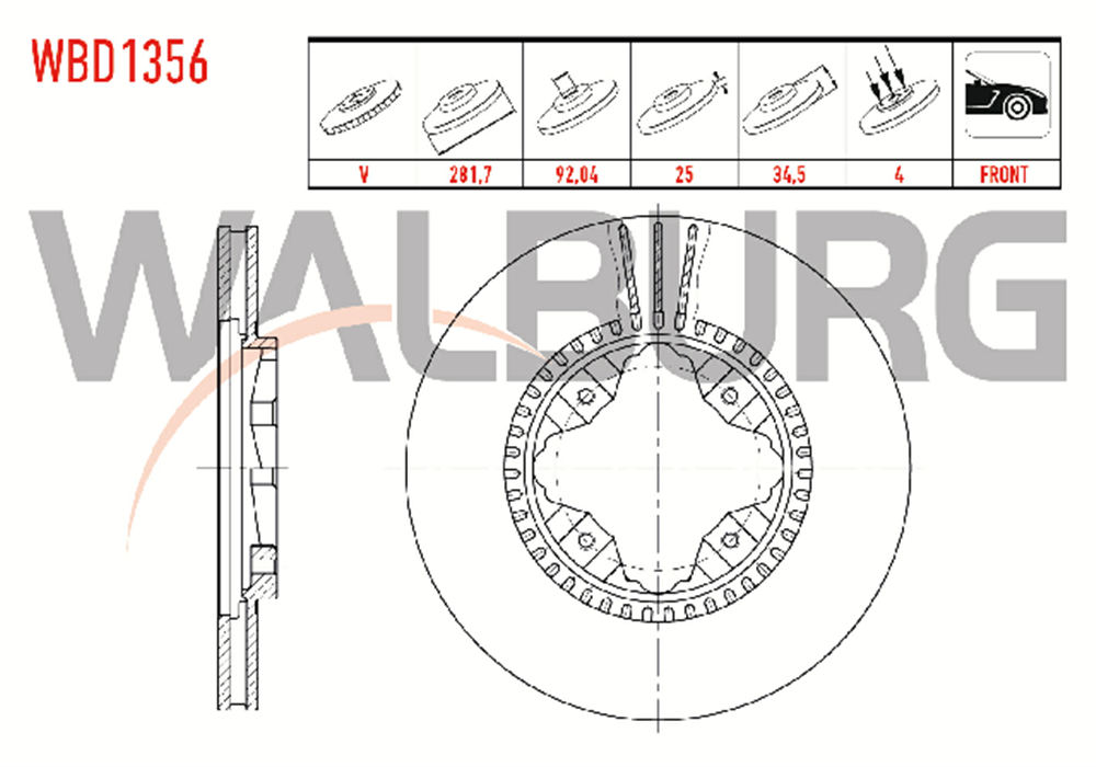 FREN DISKI ON HAVALI 4 BJN 281,7X25X92,04X34,5 HONDA ACCORD IV (CB) 2.0i 16v 1990-1993 /