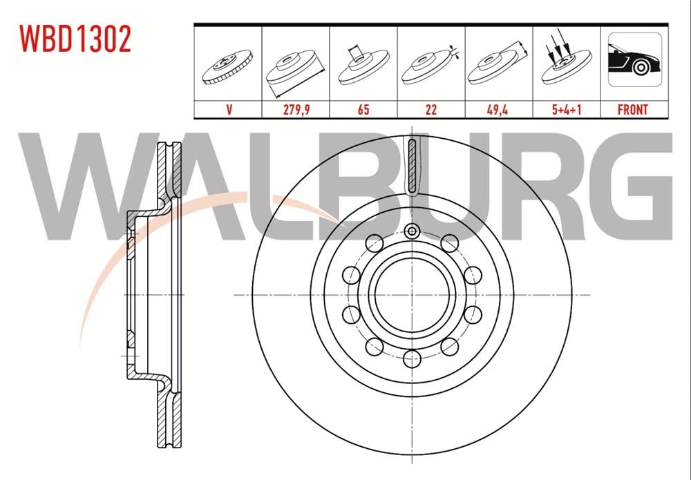 FREN DISKI ON HAVALI 5 BJN 279,9X22X65X49,4 CADDY III 1.9 TDI 2004-2015