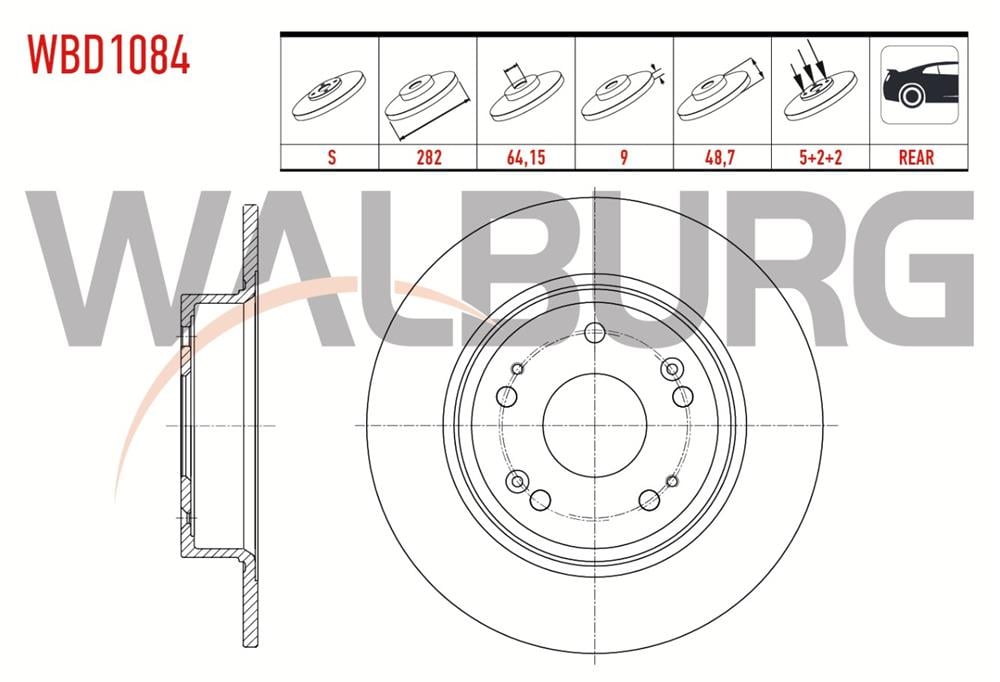 HONDA ACCORD 08=> ARKA FREN DİSKİ 282MM 5 BIJON (WALBURG)