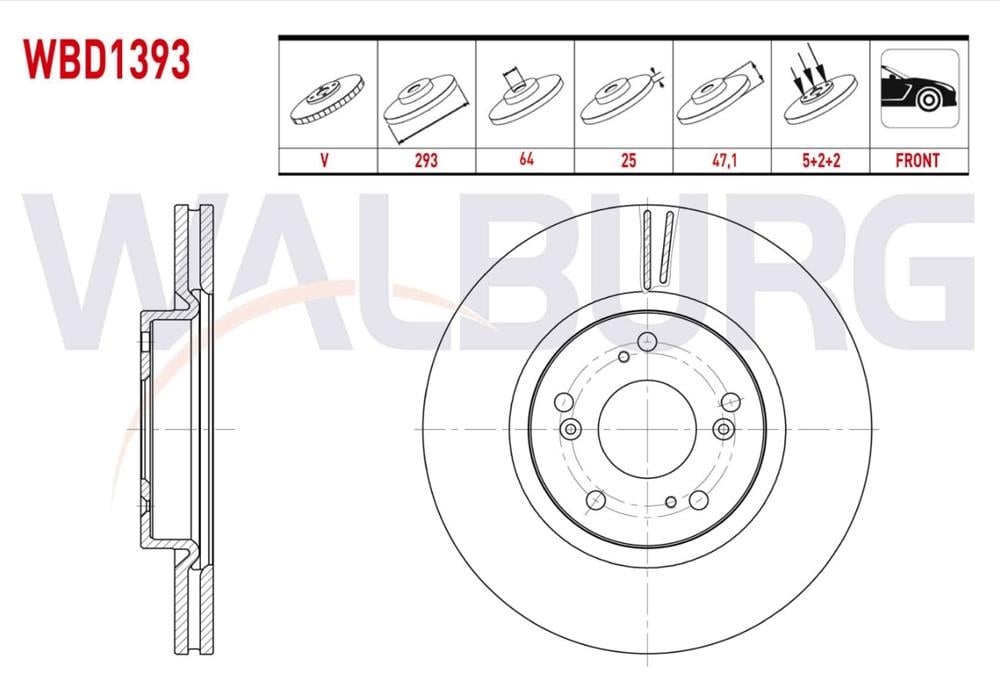 HONDA CİVİC 12-16 ÖN DİSK HAVALI 16 JANT 5 BİJON  293X25X64X47,1(WALBURG)