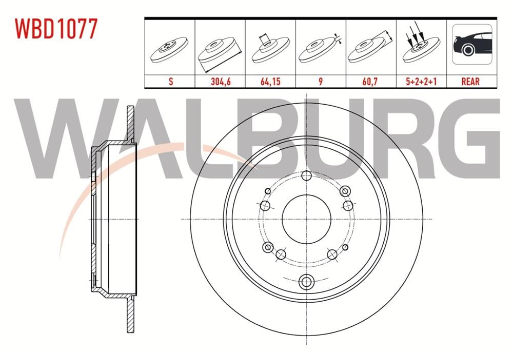 HONDA CRV 02-06  2,0 Dİ-TEC ARKA FREN DİSKİ 304MM 5 BİJON (WALBURG)
