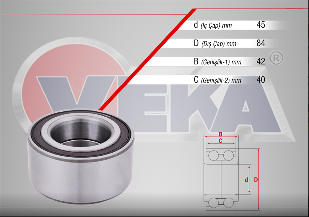 HONDA CRV 02-06 ÖN TEKER RULMANI 45X84X42/40 (VEKA)
