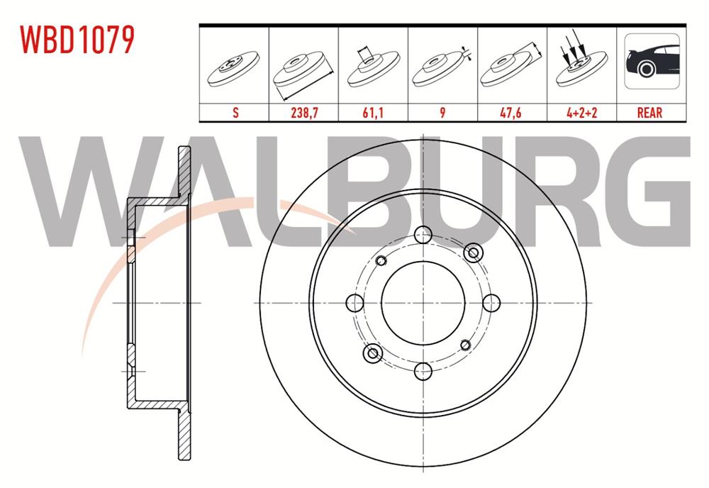 HONDA JAZZ 02-06 ARKA FREN DİSKİ 239MM 4BİJON (WALBURG)