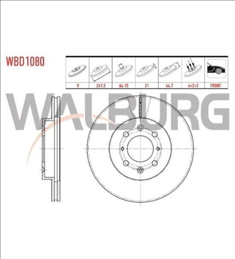 HONDA  JAZZ 16=> ÖN FREN DİSKİ 261MM 4 BİJON(WALBURG)