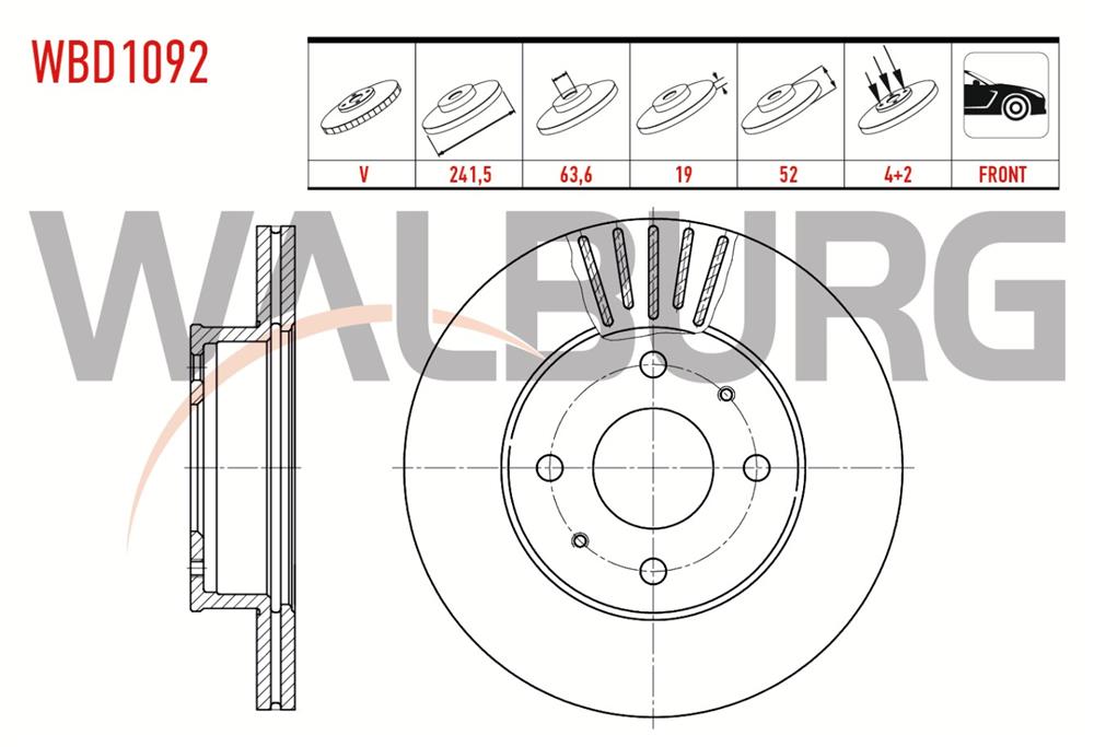 HYUNDAİ ACCENT 00-03 ÖN FREN DİSK 241,5X19X63,6X52 (WALBURG)