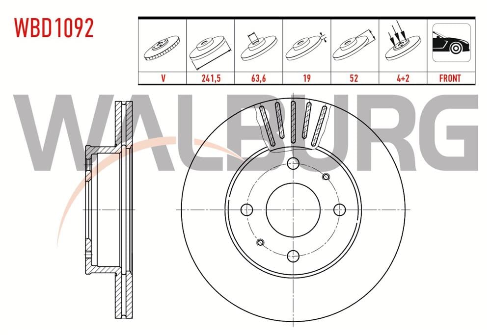 HYUNDAİ ACCENT 00-05 ÖN FREN DİSK 241,5X19X63,6X52 (WALBURG)