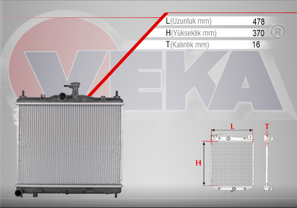 HYUNDAI GETZ 02-08 SU RADYATÖRÜ 1,3 BENZ.'Lİ MANUEL 478X370X16 (VEKA)