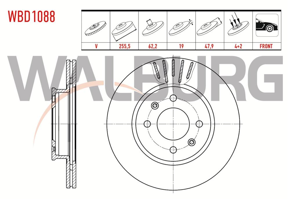 HYUNDAİ GETZ 02-11 DİZEL ÖN FREN DİSK 255MM (WALBURG)