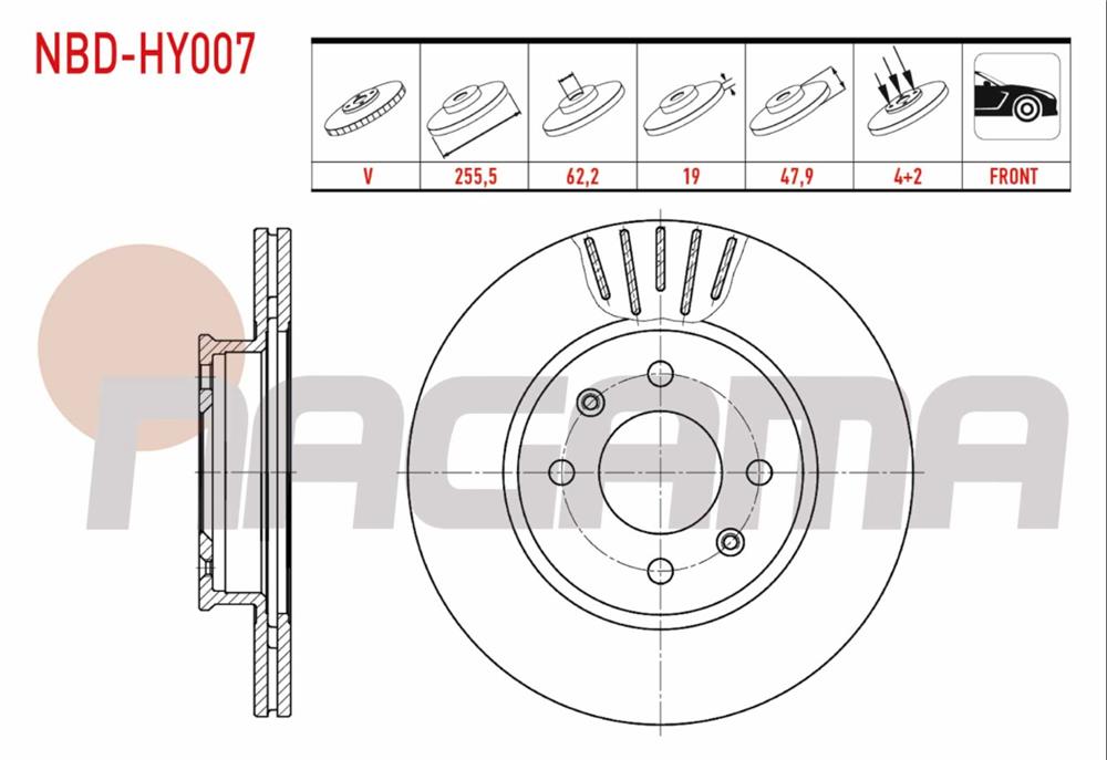 HYUNDAİ GETZ 02- ÖN FREN DİSK 255MM DİZEL (NAGAMA)