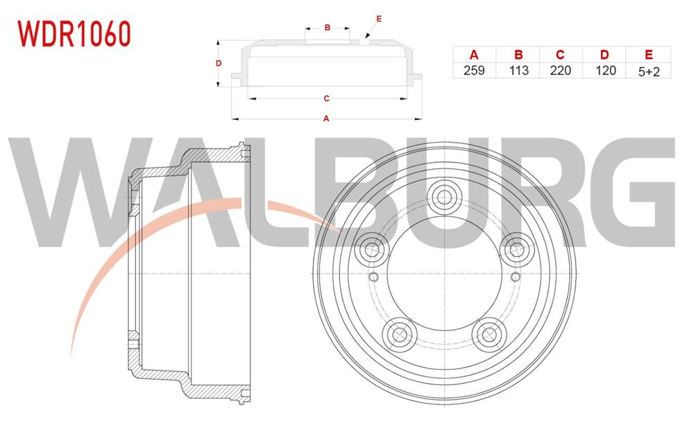 HYUNDAI H100 KMY. 93-04 ARKA FREN KAMPANASI 259MM 5 DELİK 52761-44102 (WALBURG)