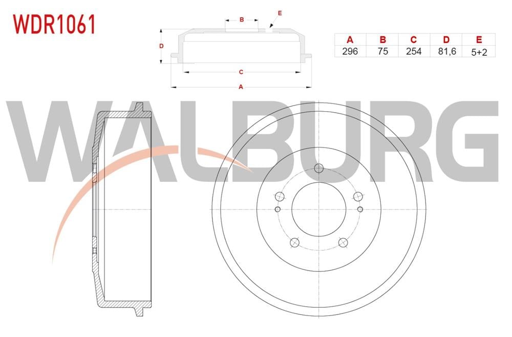 HYUNDAI H100 MİN. 93-04 ARKA FREN KAMPANASI 296MM 5 BIJON 52761-44000 (WALBURG)