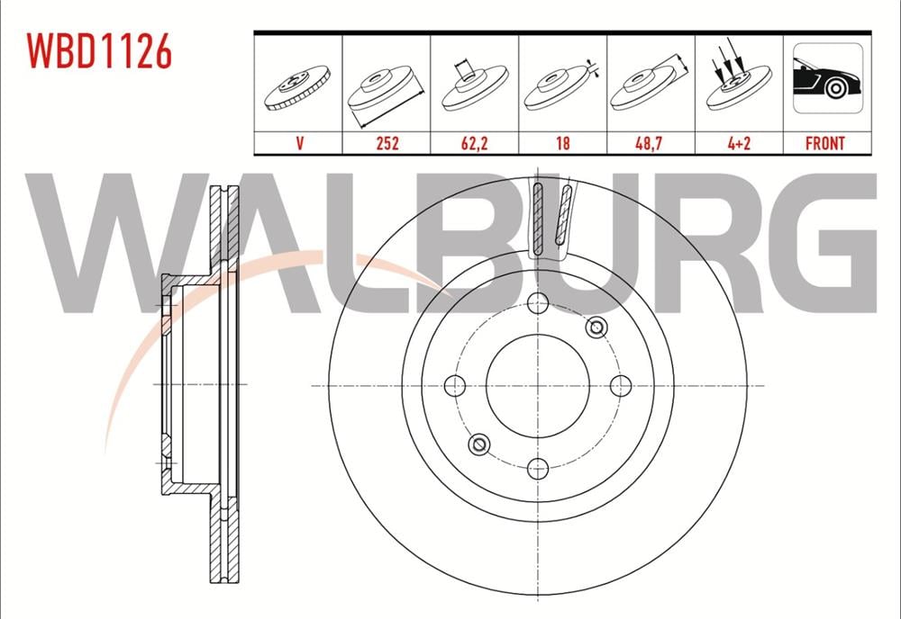 HYUNDAİ İ10 08-12  ÖN FREN DİSK 252 MM (WALBURG)