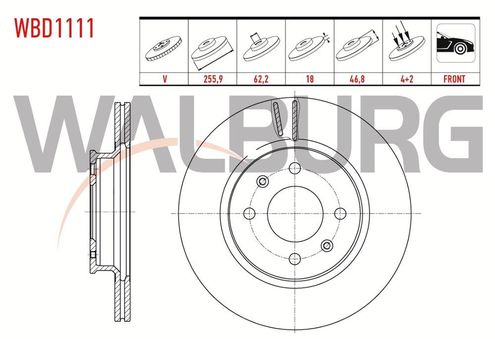 HYUNDAİ İ20 08-12 ÖN FREN DİSK 256MM (WALBURG)