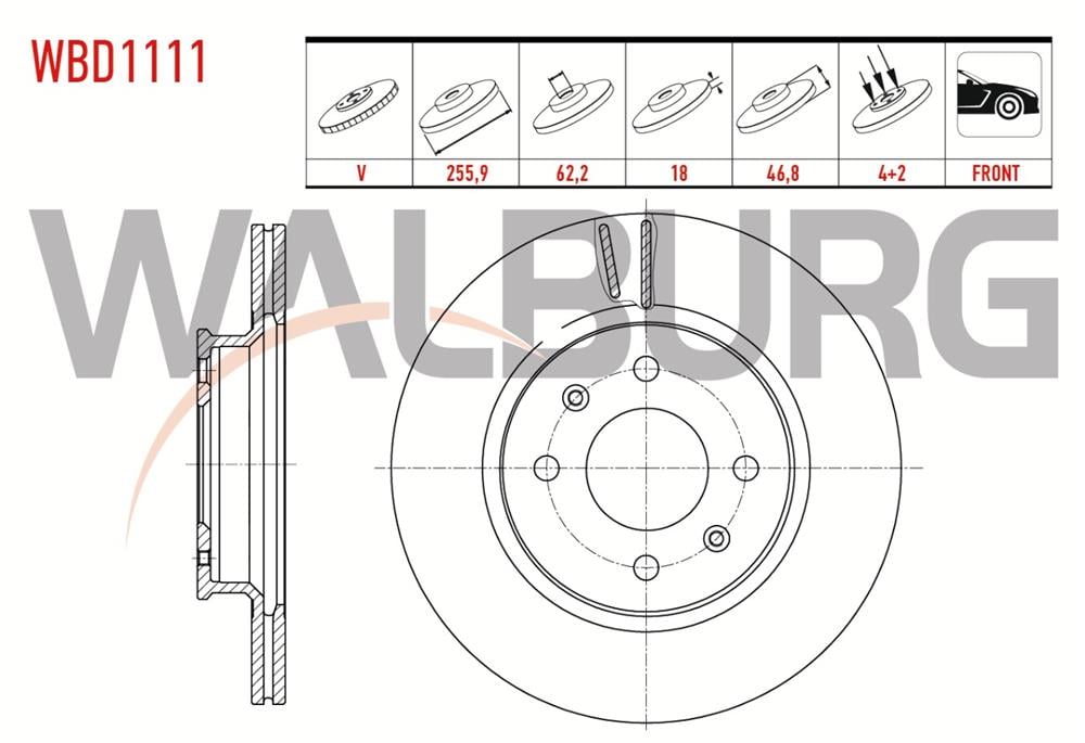 HYUNDAİ İ20 08-12 ÖN FREN DİSK 256MM (WALBURG)