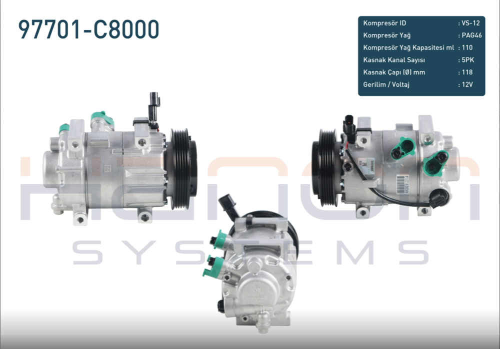 HYUNDAI İ20 15=> KLİMA KOMPRESÖRÜ 5 PK 118MM (HANON)
