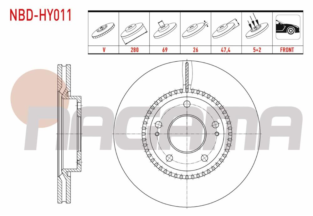 HYUNDAİ IX20 10-  ÖN FREN DİSK 280MM (NAGAMA)