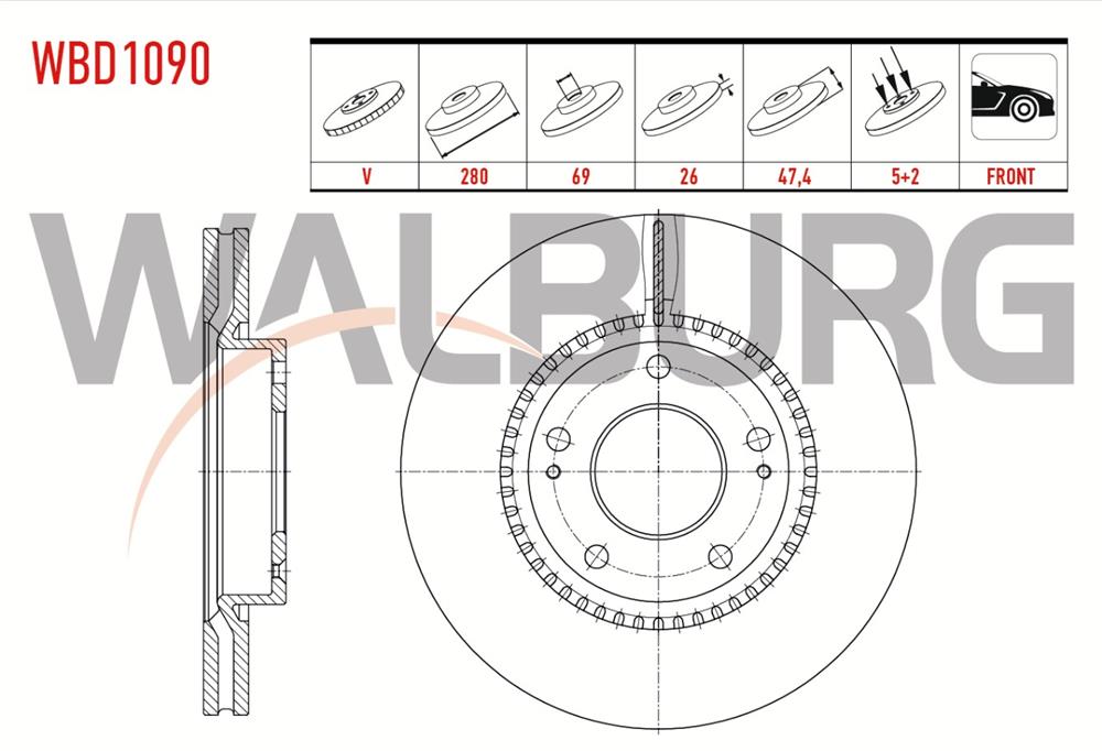 HYUNDAİ IX20 2010=> ÖN FREN DİSK 280MM (WALBURG)