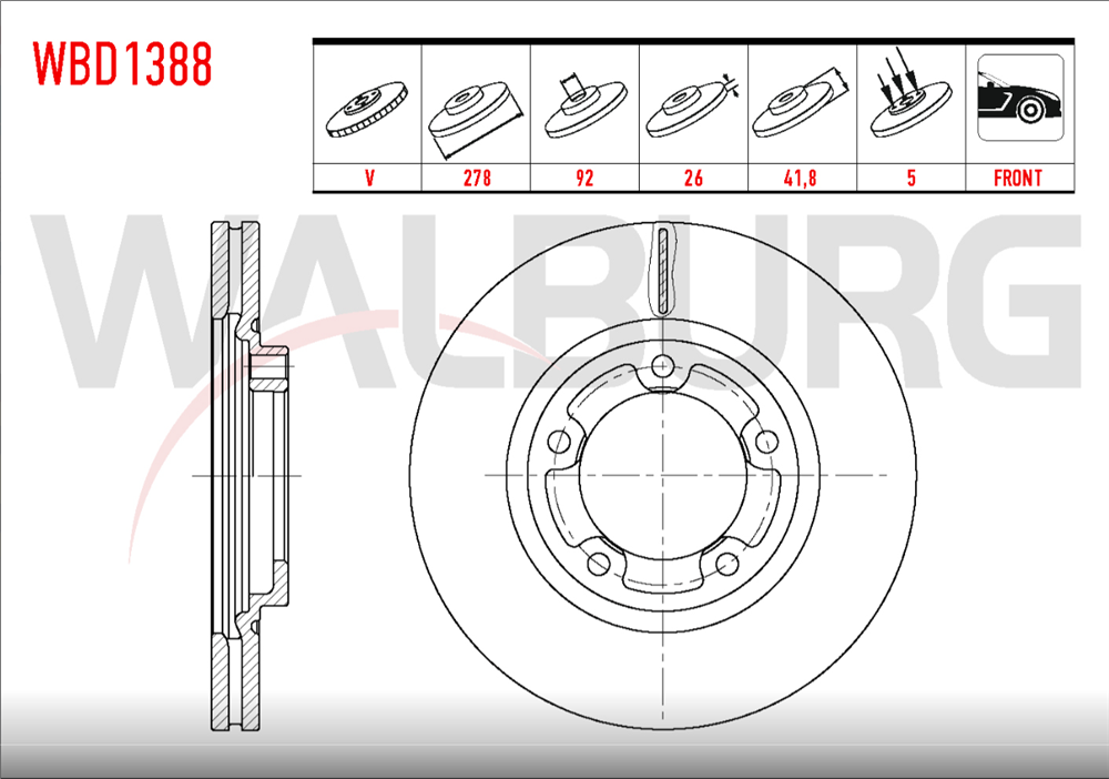 KIA BONGO 08=> ÖN FREN DİSKİ K2500 278MM (WALBURG)