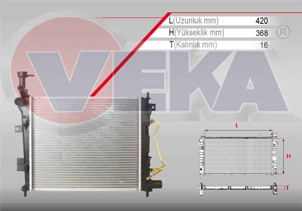 KIA PİCANTO 2011=> SU RADYATÖRÜ 1,2 BENZİNLİ OTOMATİK-KLİMALI 420X368X16(VEKA)
