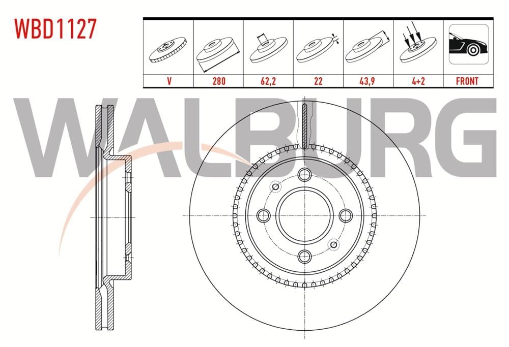KIA RİO 11-14 ÖN FREN DİSKİ 280MM 4 BİJON 51712-1W050(WALBURG)