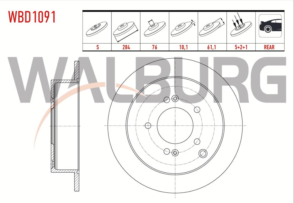 KIA  SPORTAGE 10=> ARKA FREN DİSKİ 284MM (WALBURG)
