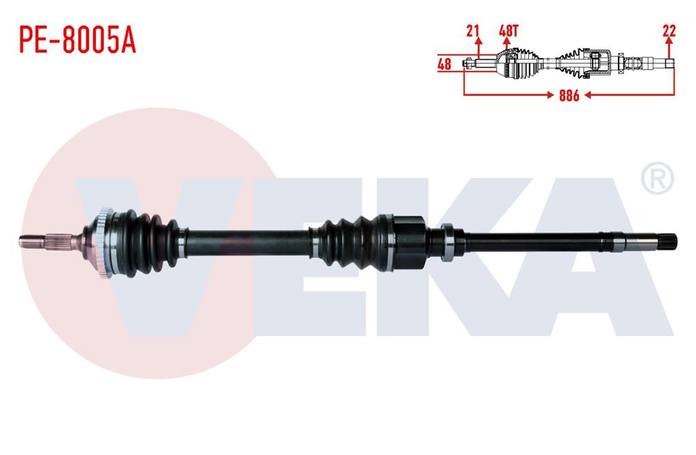 KOMPLE AKS SAG ON PEUGEOT 206 (2A/C) 1.4 HDI 90 HP ABSLI 48 DIS UZUNLUK 886mm 1998-2006	