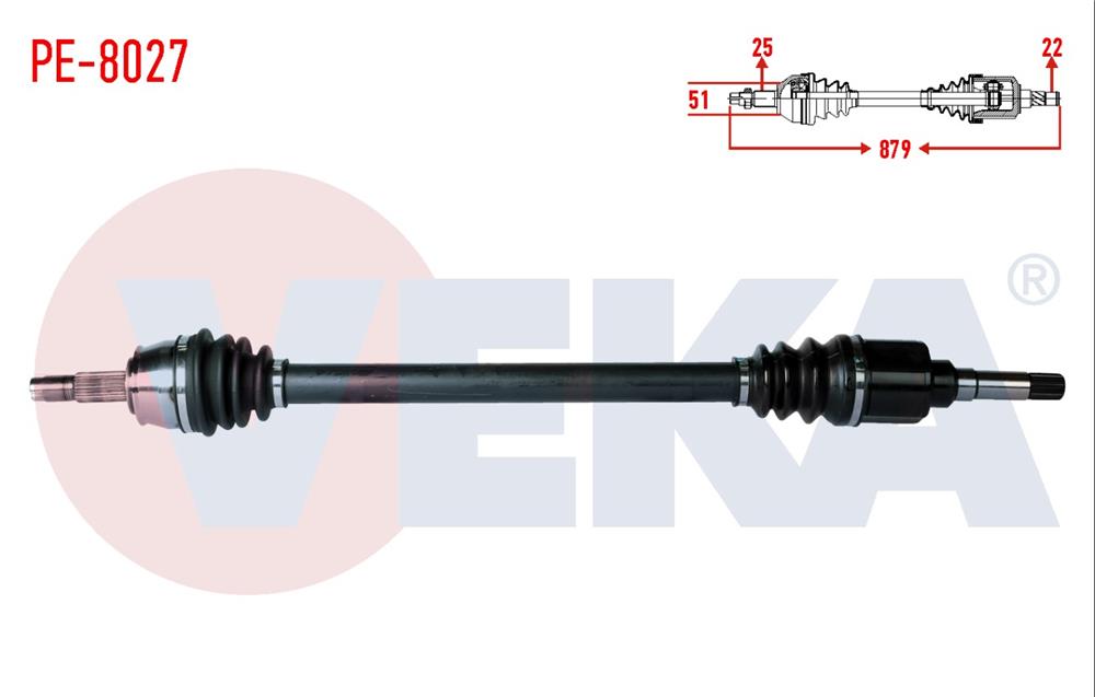 KOMPLE AKS SAG ON PEUGEOT BIPPER (AA) 1.4 HDI UZUNLUK 879mm 2008-	