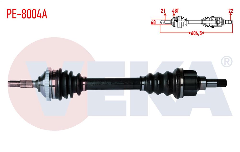 KOMPLE AKS SOL ON PEUGEOT 206 (2A/C) 1.6i 16v 90 HP ABSLI 48 DIS UZUNLUK 604,5mm 1998-2006	