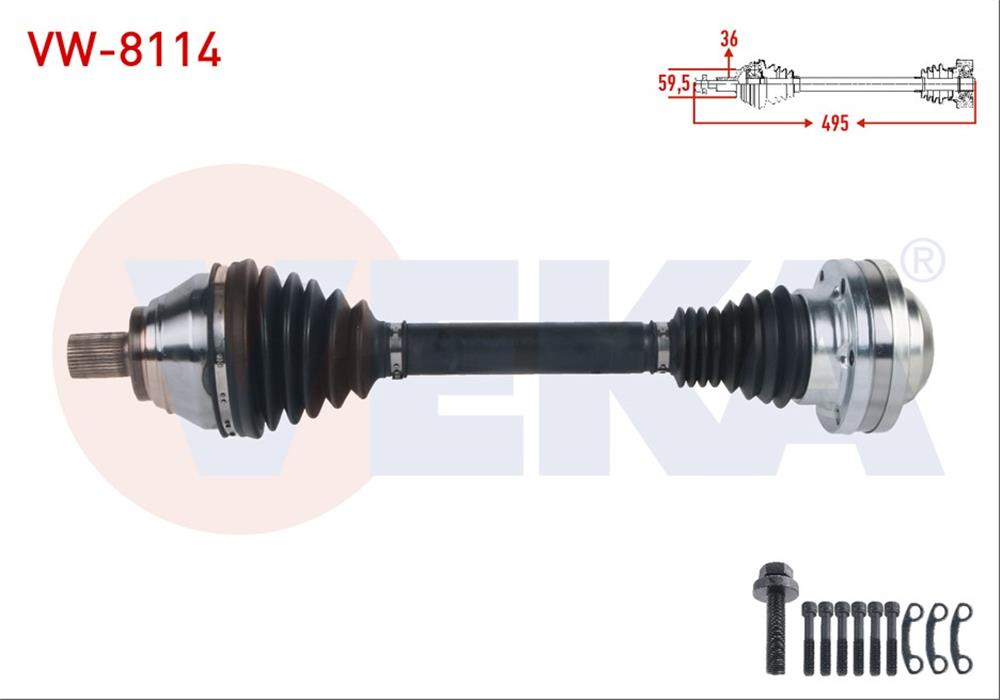 KOMPLE AKS SOL ÖN UZUNLUK 495mm VOLKSWAGEN  GOLF PLUS (5M1) 1.4 TSI 2006-202