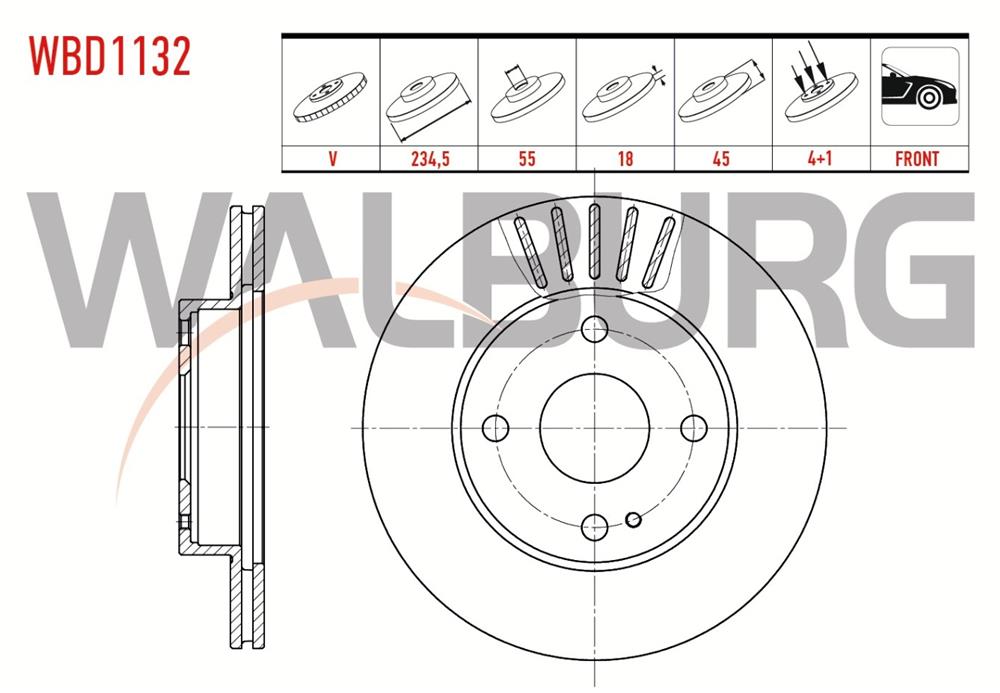 MAZDA 323 89-96 ÖN FREN DİSKİ 234.5MM 4 BİJON (WALBURG)