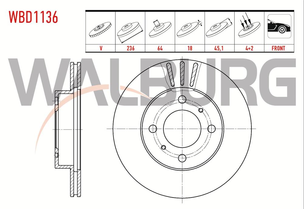 MITSUBISHI CARISMA 95-06 ÖN FREN DİSK 236MM 4 BIJON (WALBURG)