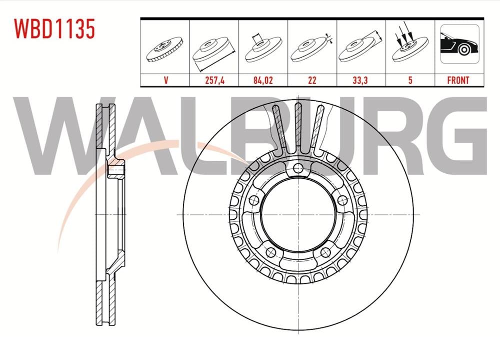 MITSUBISHI L-200 96-07 ÖN FREN DİSKİ 258MM 5 BIJON (WALBURG)