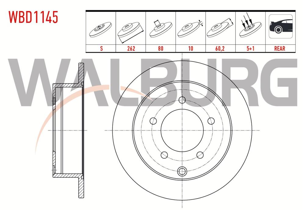 MITSUBISHI LANCER 08- ARKA FREN DİSK 262MM (WALBURG)