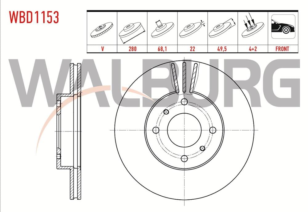 NİSSAN ALMERA 00-07 ÖN FREN DİSK 280X22X68,1X49,5 (WALBURG)