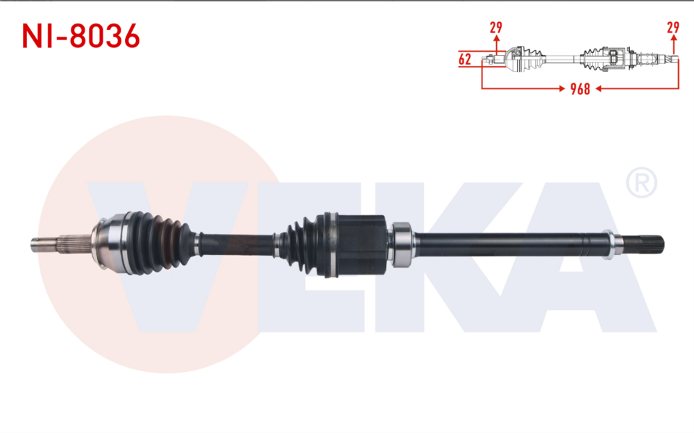 NİSSAN QASHQAI 14=> AKS KOMPLE SAĞ 1,6 DCI J11 OTOMATİK 968MM 39100-4EB2A (VEKA)
