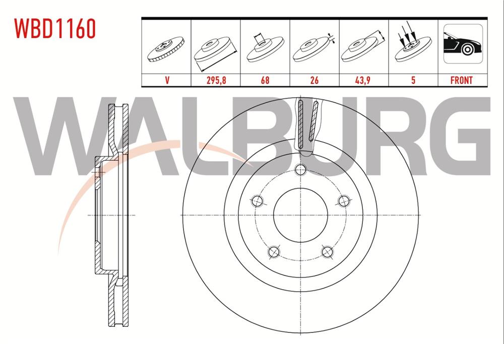 NİSSAN  X-TRAIL 07-13 ÖN FREN DİSKİ 295MM 5 BİJON 40206-JD00A(WALBURG)