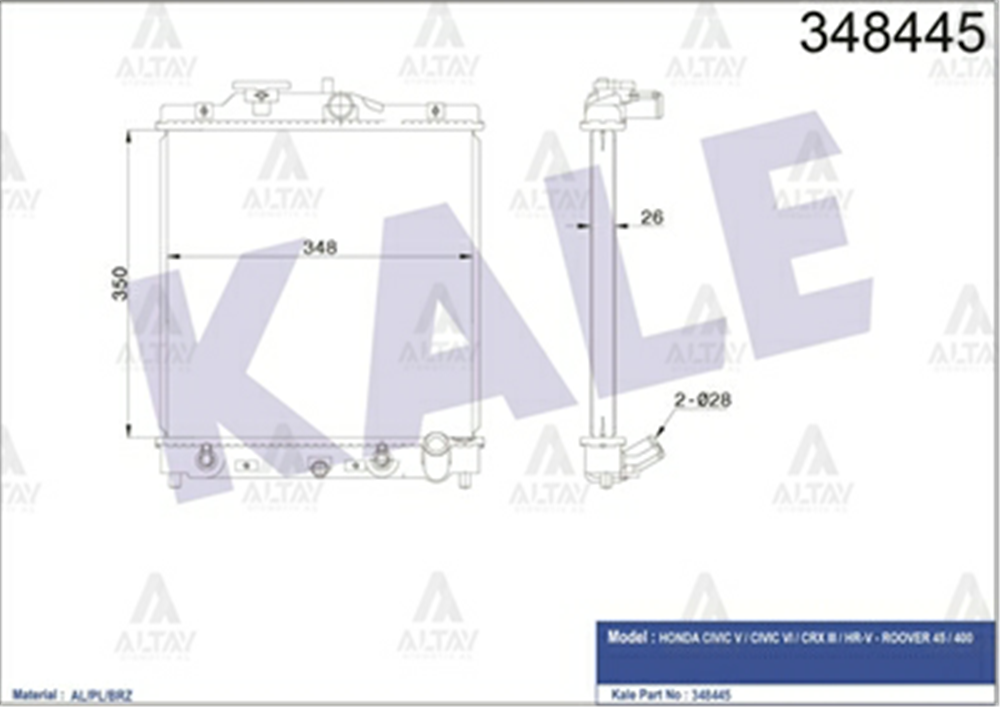RADYATÖR SU CIVIC 92-00 26mm A-T BRAZING