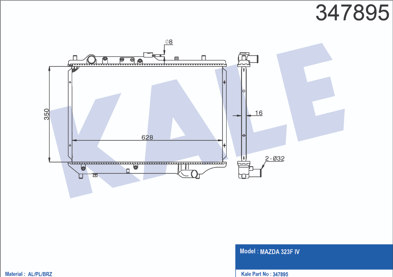 SOĞUTMA VE RADYATÖR RADYATÖR SU 323 90-95 1.6 HB M-T 16mm BRAZING