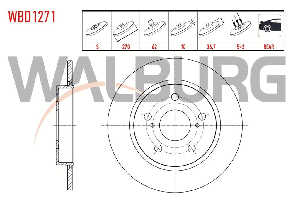 TOYOTA AURİS 08-18 ARKA FREN DİSKİ 270MM (WALBURG)