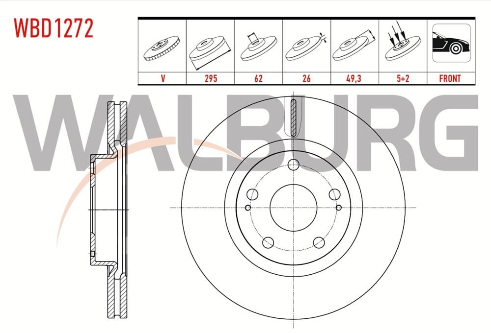 TOYOTA AVENSİS 03-09 ÖN FREN DİSK 295MM 5 BİJON (WALBURG)