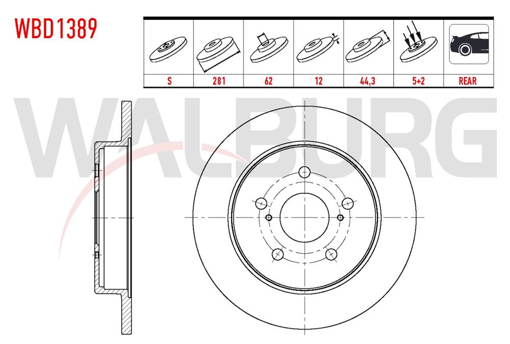 TOYOTA CHR 16=> ARKA FREN DİSKİ 281MM 5 BIJON 42431-78010 (WALBURG)