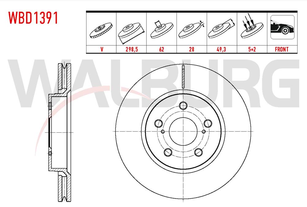 TOYOTA CHR 2016=> ÖN FREN DİSKİ 298MM 5 BIJON 43512-F4010 (WALBURG)