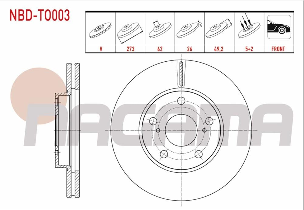 TOYOTA COROLLA 07-12 ÖN FREN DİSKİ 273MM 5 BIJON (NAGAMA)