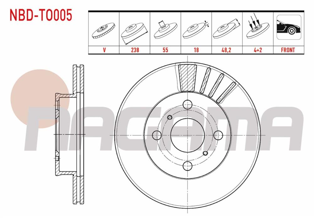 TOYOTA COROLLA 87-93 ÖN FREN DİSK 238X18X55X48,2 (NAGAMA)