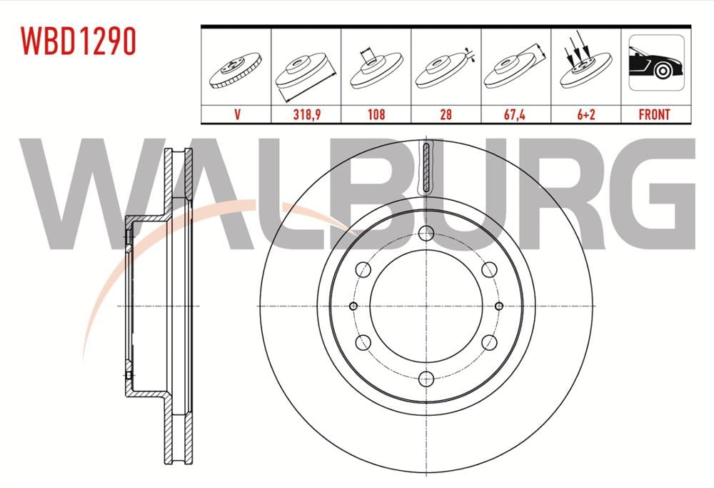 TOYOTA HİLÜX 2015=> ÖN FREN DİSK 319MM (WALBURG)