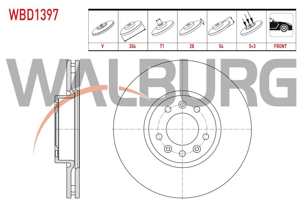 TOYOTA PROACE CİTY 16=> ÖN FREN DİSKİ 304MM 5 BİJON (WALBURG)
