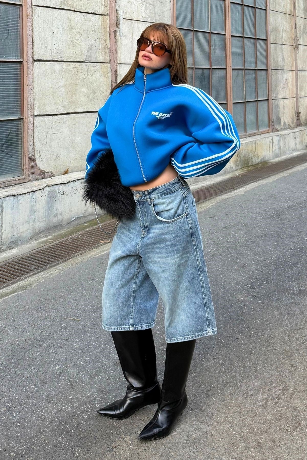 Saks Oversize Şeritli Scuba Ceket Hırka