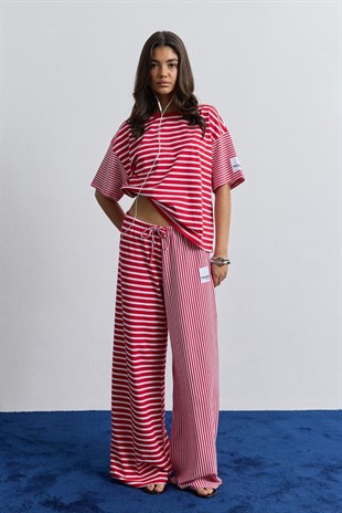 Çizgili Kısa Kollu Oversize T-Shirt