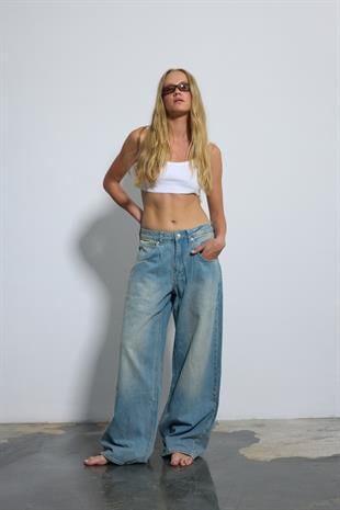 Kadın Mavi Bol Kesim Baggy Jean