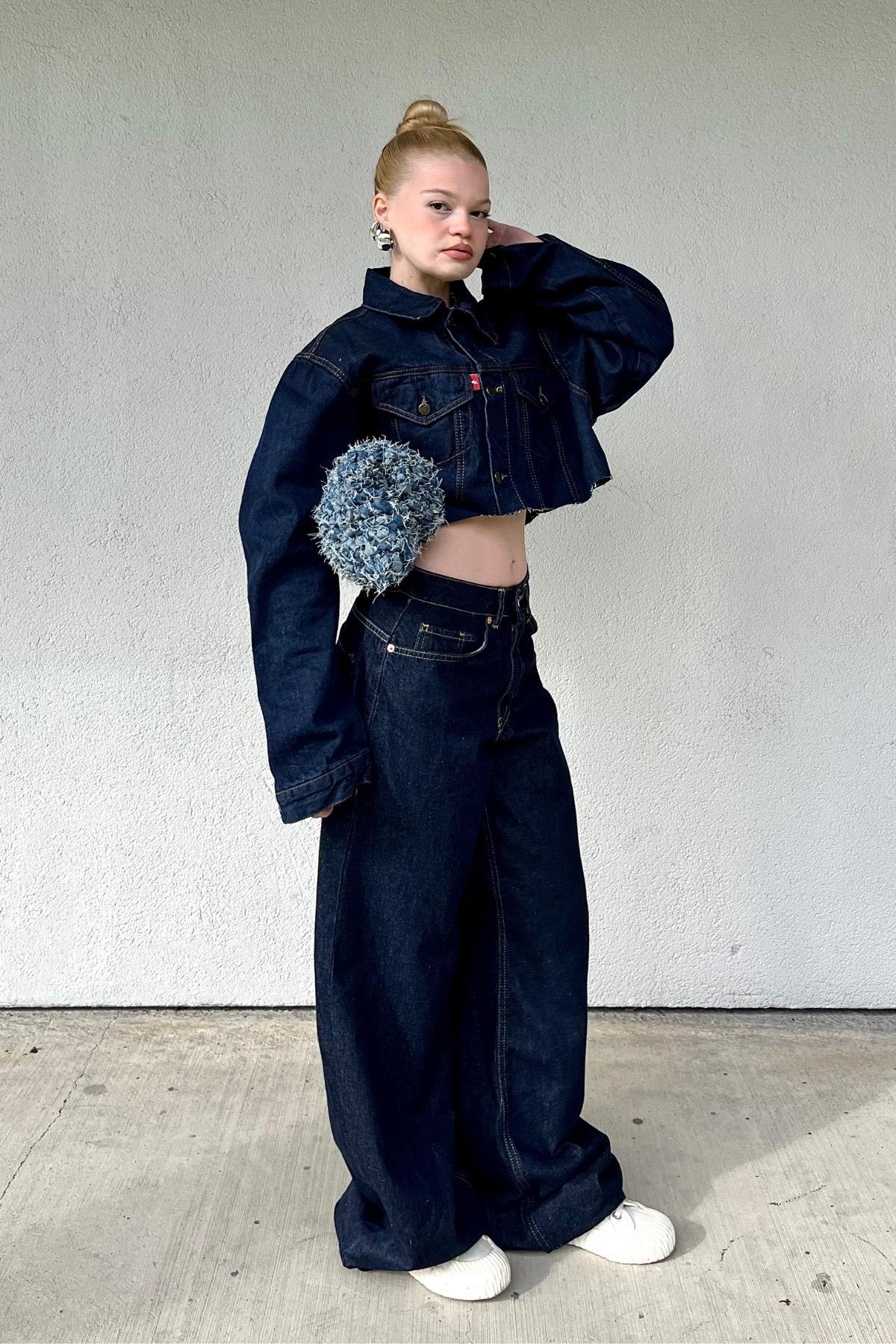 Kadın Lacivert Baggy Jean